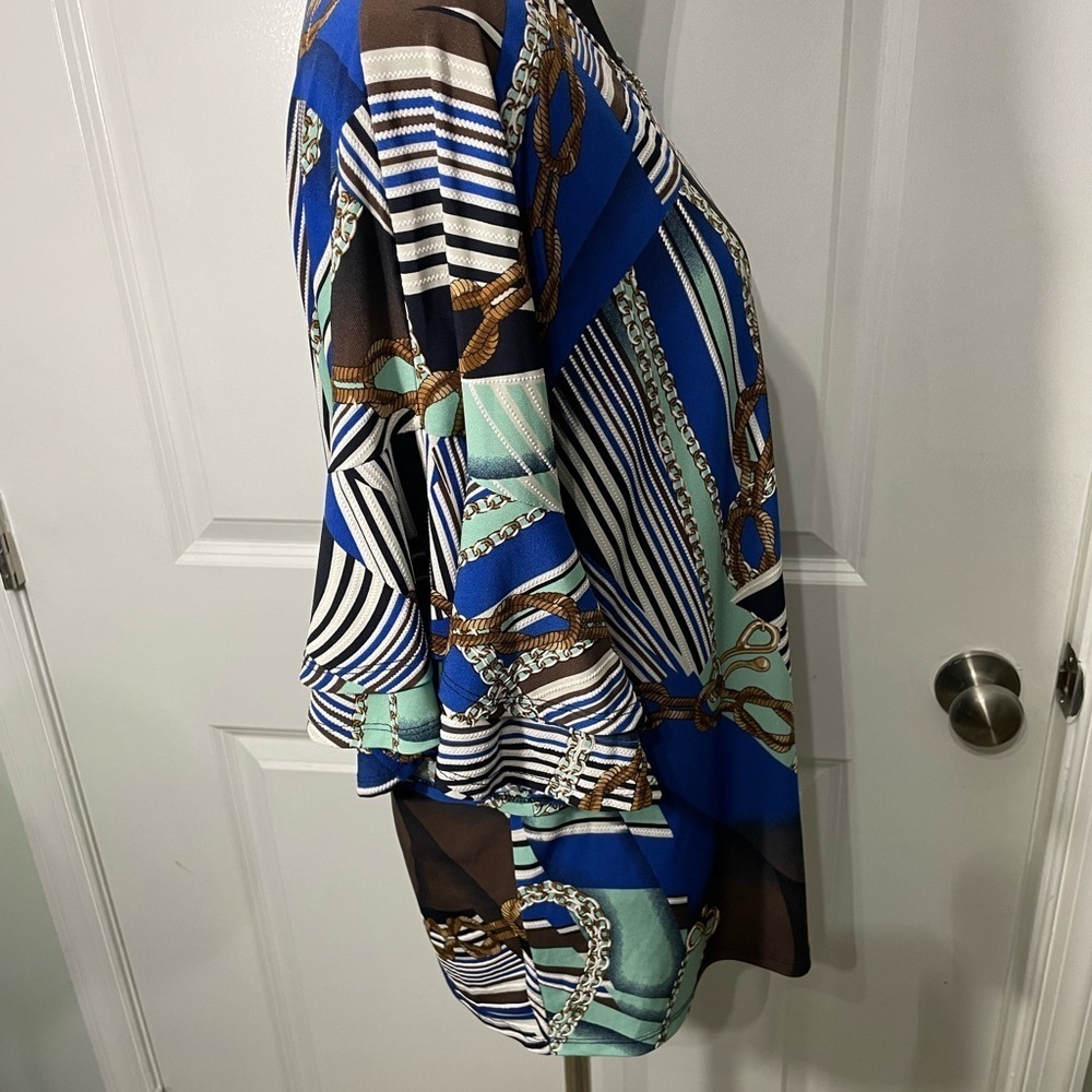 Sami & Jo Blue and Brown Geometric Blouse Size Large CB-AM - Picture 5 of 7